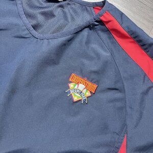 Cooperstown Cage‎ Jacket Mens Medium Blue Red 1/4 Zip All Star Sewn Patch